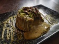 Delicious Dessert pistachio served on a plate. milk puddings and custards Royalty Free Stock Photo