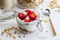 Delicious dessert of strawberries, yogurt and sugar-free cereals