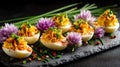 Delicious Deviled Eggs with Chives and Paprika for a Perfect Snack Royalty Free Stock Photo