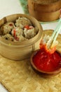 Delicious Dim Sum in bamboo steamer Royalty Free Stock Photo