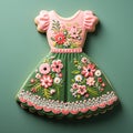 Delicious Dirndl Dress Shaped Sugar Cookie on Light Background AI Generated