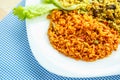 Delicious dish made of two kinds of rice on a white plate Royalty Free Stock Photo