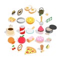 Delicious dishe icons set, cartoon style