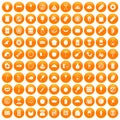100 delicious dishes icons set orange