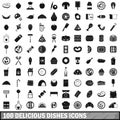 100 delicious dishes icons set, simple style Royalty Free Stock Photo