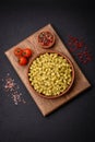 Delicious ditali pasta from durum wheat with salt and spices