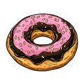 Delicious donut with chocolate and pink icing yellow sprinkles Royalty Free Stock Photo