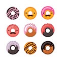 Delicious donut icon set Sweet dessert Modern hipster flat design Royalty Free Stock Photo