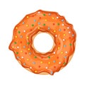 Delicious donut with orange icing and bright sweet sprinkles isolated on white background. Realistic vector illustration Royalty Free Stock Photo