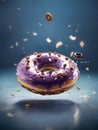 Delicious donut with sugar glaze, dough pastry, ring-shaped