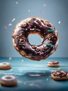 Delicious donut with sugar glaze, dough pastry, ring-shaped