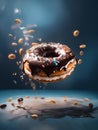 Delicious donut with sugar glaze, dough pastry, ring-shaped