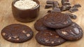 Delicious double chocolate cookies, chia seeds, baking Royalty Free Stock Photo