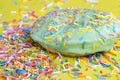 delicious doughnuts with chocolate covered filling, close up