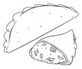 Delicious drawing of a whole and sliced empanada to coloring, Vector illustration