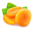 Delicious dried apricots and green apricot leaves. File contains clipping path