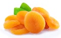 Delicious dried apricots and green apricot leaves. File contains clipping path