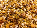 Delicious Dried fruits with nuts. Cashew, hazelnuts, peanuts, dried apricots, Royalty Free Stock Photo