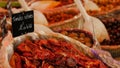 Delicious dry tomatoes at the market. Royalty Free Stock Photo