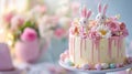 Delicious Easter Cake Decorated With Bunny Figurines Royalty Free Stock Photo