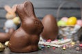 Delicious Easter chocolate bunny, eggs and sweets