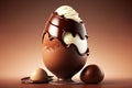 Delicious easter egg with creamy melted chocolate. Generative AI. Royalty Free Stock Photo