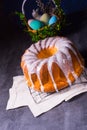 Delicious easter sand cake with white cake glaze Royalty Free Stock Photo