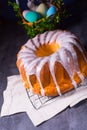 Delicious easter sand cake with white cake glaze Royalty Free Stock Photo