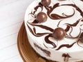 Delicious easy ice cream cake with chocolate on a light background