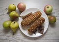 Delicious eclairs on wooden background Royalty Free Stock Photo