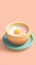 Delicious rice ball soup with egg yolk and flower petals for a healthy breakfast Royalty Free Stock Photo
