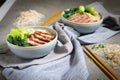 delicious egg noodle with red pork and vegetable in bowl decoration Royalty Free Stock Photo