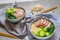 delicious egg noodle with red pork and vegetable in bowl decoration Royalty Free Stock Photo