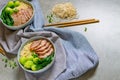 delicious egg noodle with red pork and vegetable in bowl decoration Royalty Free Stock Photo