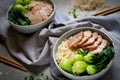 Delicious egg noodle with red pork and vegetable in bowl Royalty Free Stock Photo