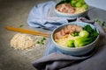 Delicious egg noodle with red pork and vegetable in bowl Royalty Free Stock Photo