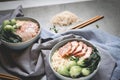 Delicious egg noodle with red pork and vegetable in bowl Royalty Free Stock Photo