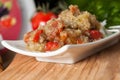 Delicious eggplant salad with onions peppers and tomatoes Royalty Free Stock Photo