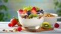 A delicious and energizing breakfast: granola, yogurt, and berries. Royalty Free Stock Photo