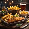 Delicious English Fish and chips, classic dish enjoyed for centuries, cinematic