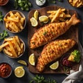 Delicious English Fish and chips, classic dish enjoyed for centuries, cinematic