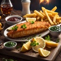 Delicious English Fish and chips, classic dish enjoyed for centuries, cinematic