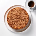 Top View Of Five Coffee Cakes With Cup Of Coffee On White Background