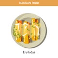 Delicious Ensiladas under sauce on plate from Mexican food Royalty Free Stock Photo
