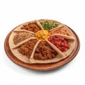 Delicious Ethiopian Injera with a Variety of Stews on a Plate .