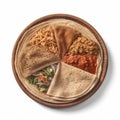 Delicious Ethiopian Injera with a Variety of Stews on a Plate. Perfect for Restaurant Menus and Food Blogs.