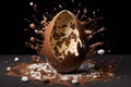 Delicious Exploded milk chocolate egg easter. Generate Ai Royalty Free Stock Photo