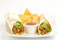 Delicious fajitas beef lettuce tomato pepper corn