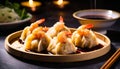 Translucent dumplings filled with succulent shrimp, often with bamboo shoots and water chestnuts.