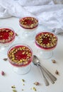 Delicious, festive Malabi: milk pudding dessert, popular in the Mediterranean